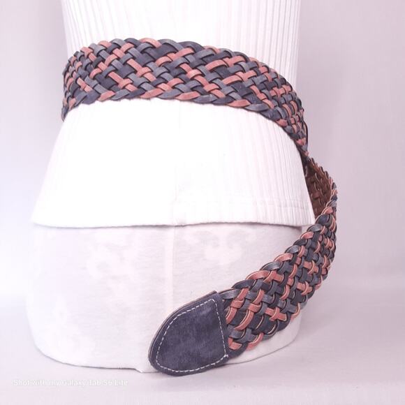 Womens Chunky Fashion Belt XL Waist Blue Brown Braided Faux Leather - Picture 2 of 10